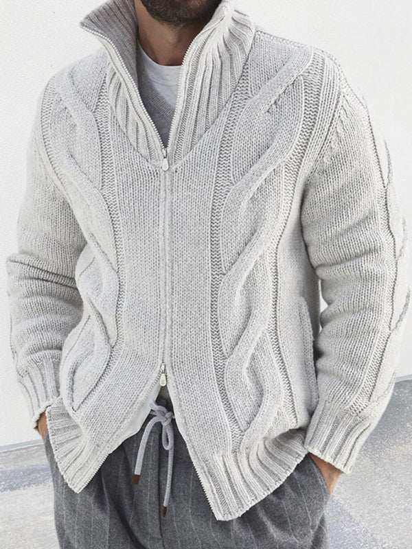 kakaclo Chic Men's Turtleneck Cable Knit Cardigan with Zip - Men Shirts | MENLL